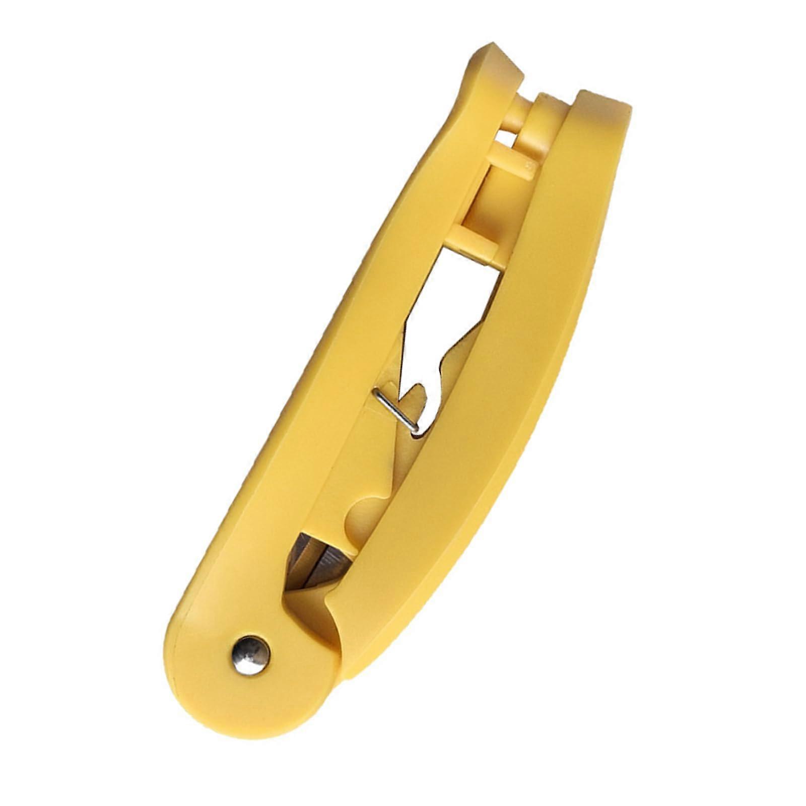 RJ45 cable preparation tool for effortless stripping, untwisting, smoothing, and cutting with locking mechanism in yellow