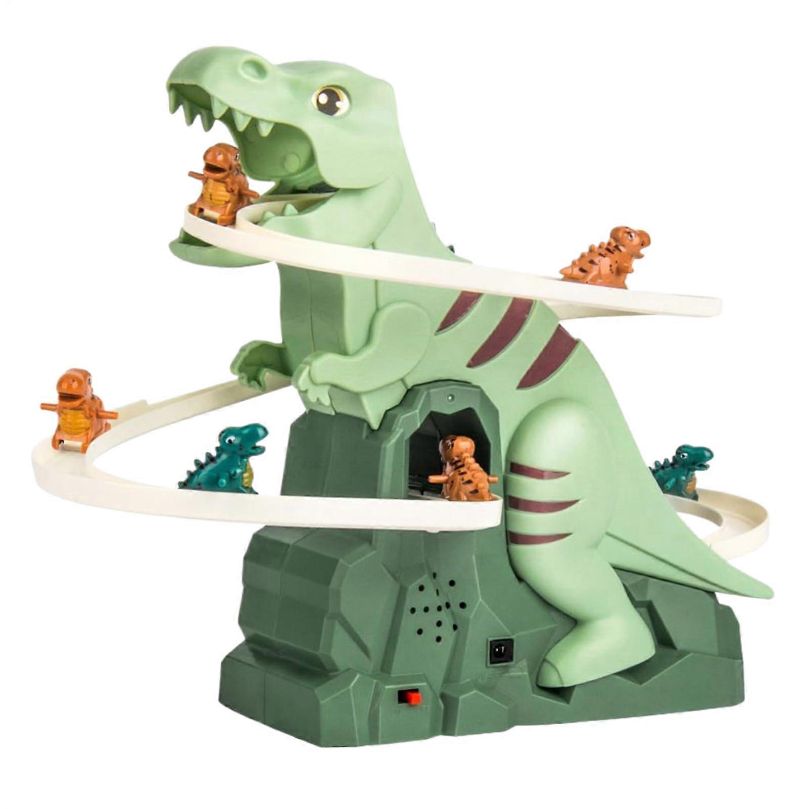 Dinosaur Climbing Toy with Electric Slide, Race Track Playset, Light and Music Features, Green for Kids