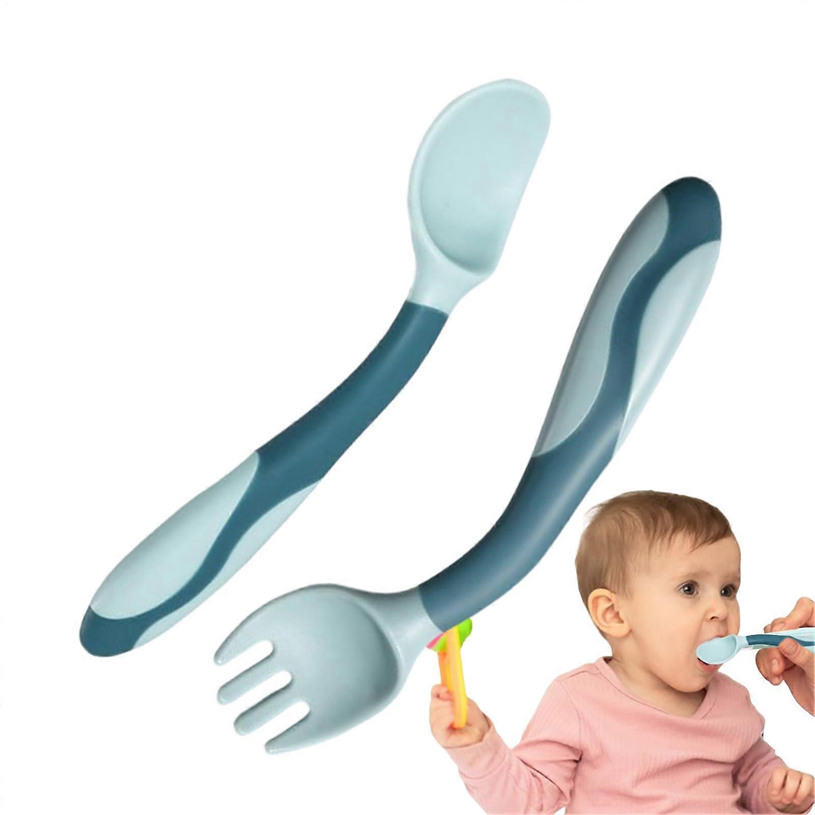 Baby Fork and Spoon Set Silicone Feeding Spoon and Fork for Kids