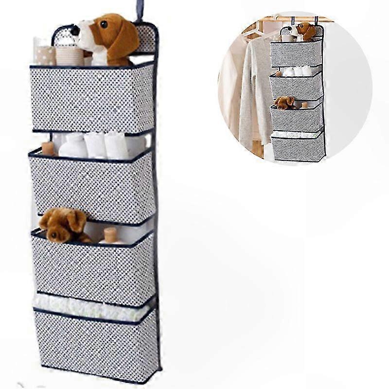 Foldable Storage Shelf with 4 Pockets and 2 Hooks, Wall or Door Mounted Organizer for Towels, Diapers, Toys in Kids Room Closet