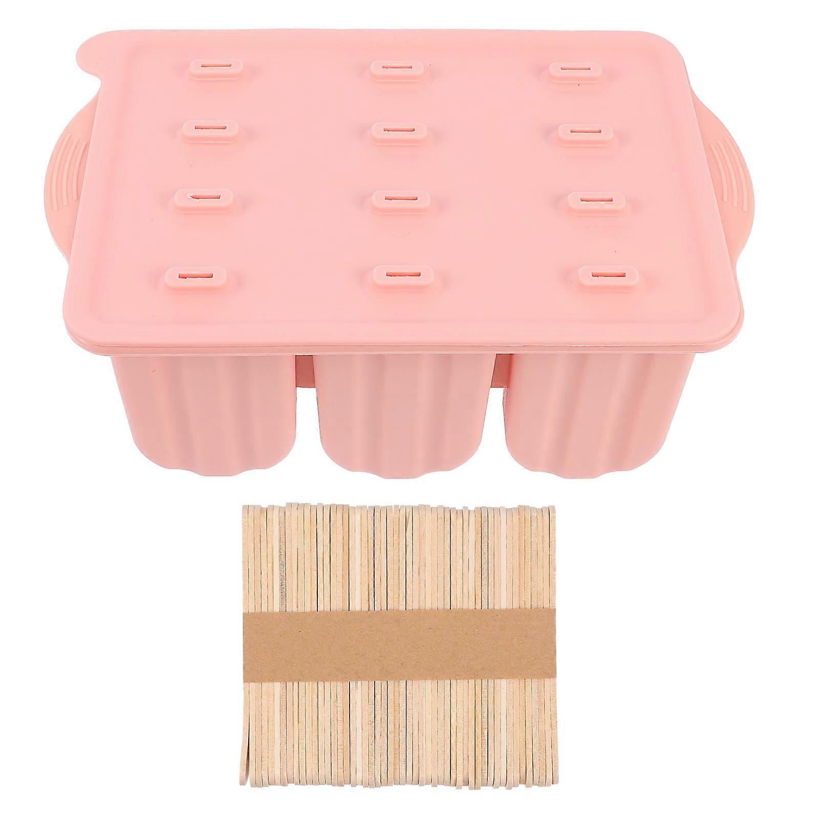 Multi-Layer Ice Cream Mold with Sticks Mold for Ice Cream Production Pink Silicone and Wood Material Popsicle Making 1Set