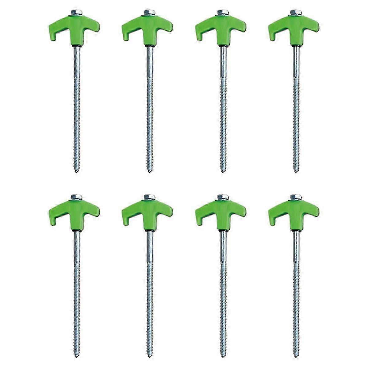 Vihreät metallikierteitetyt teltan piikit - maa-ankkurit ruuvattavat telttakiilat (8 kpl) retkeilyyn