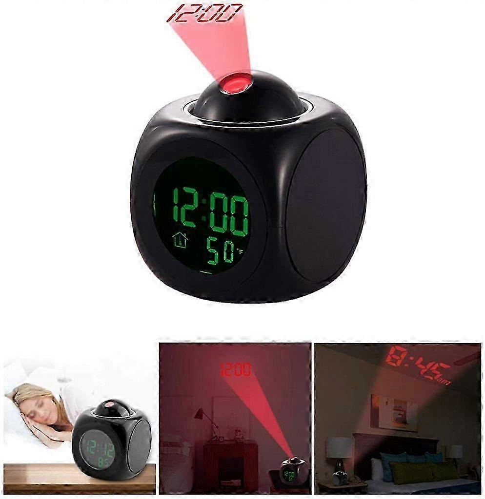 Multifunction LED Projector Alarm Clock with Digital Temperature Display for Home Decor, 12/24 Hour Time Switch
