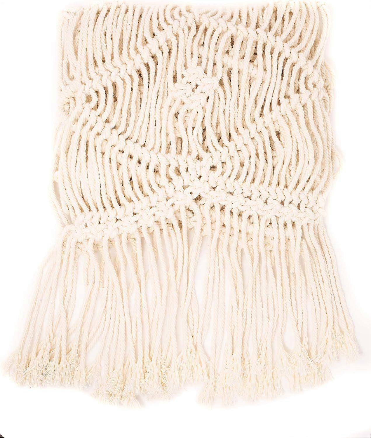 Macrame Table Runner | Boho Crochet Decor with Tassels | 10" x 69", Vintage