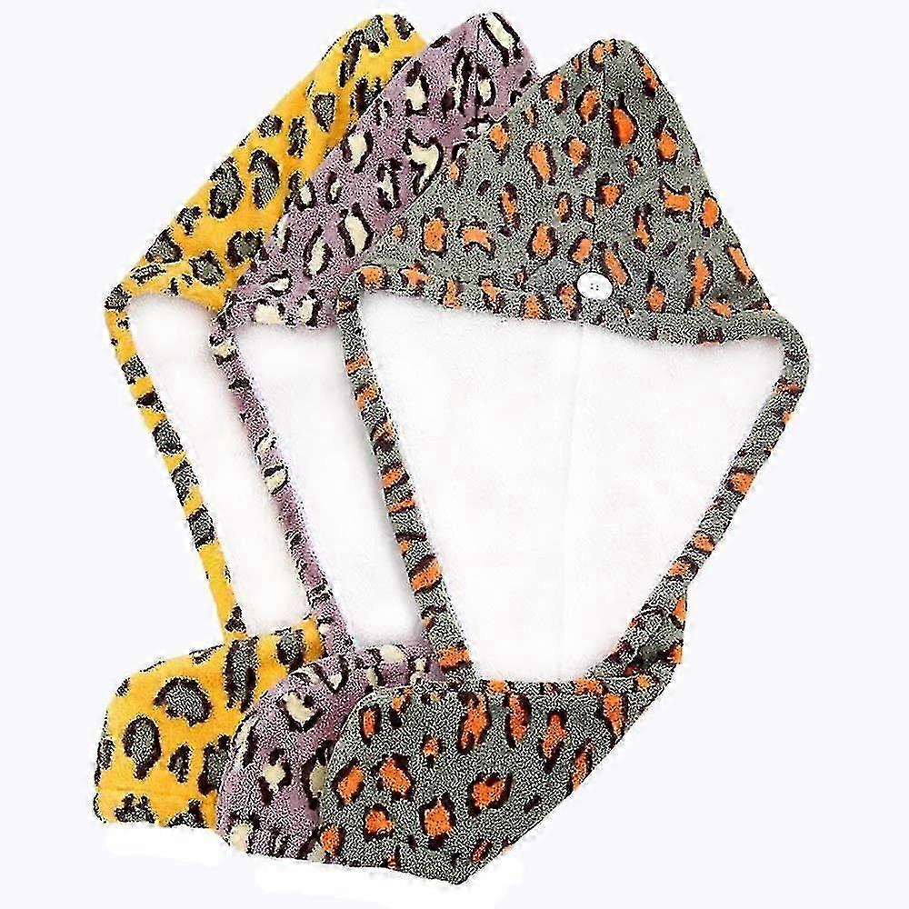 2025 Leopard Pattern Microfiber Hair Towel Wrap Set Of 3