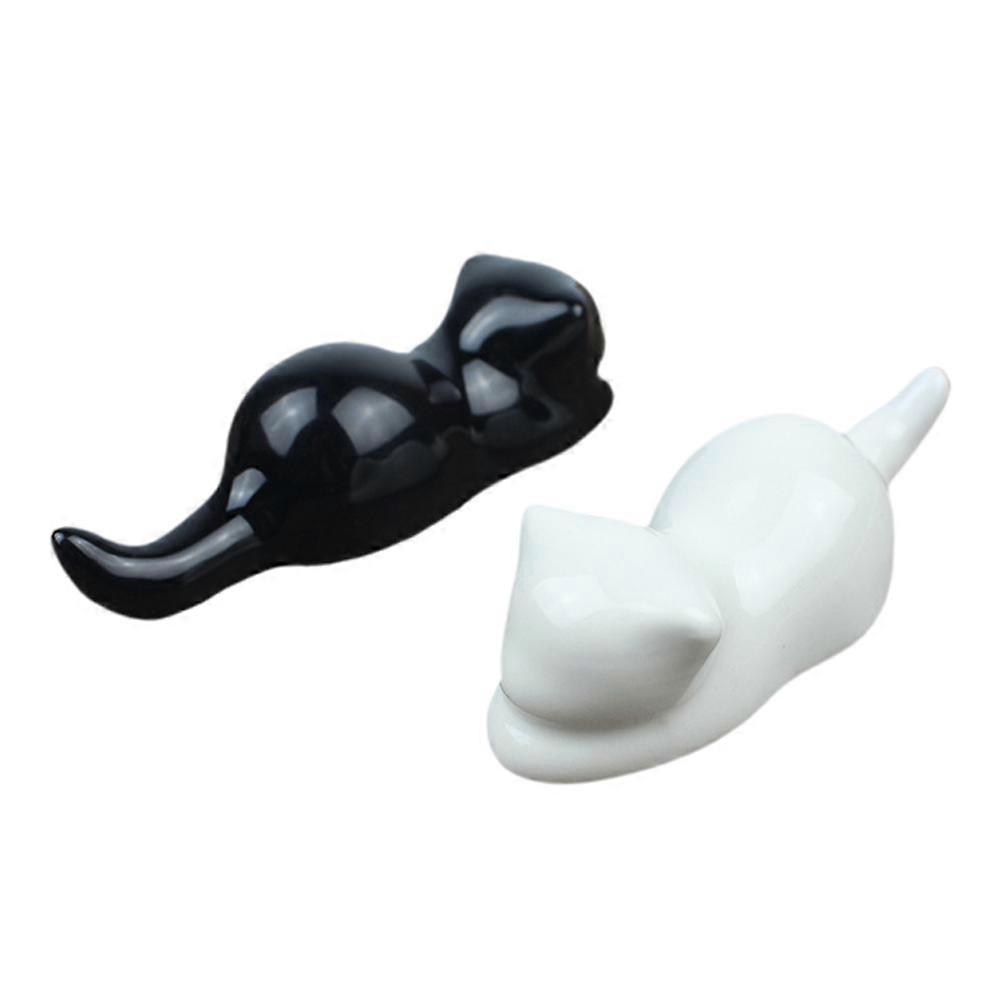 2Pcs Originality Ceramic Pen Holder Animal Shaped Pen Shelf Pen Hanging Paperweight for Art Painting(Black and White) Supplies