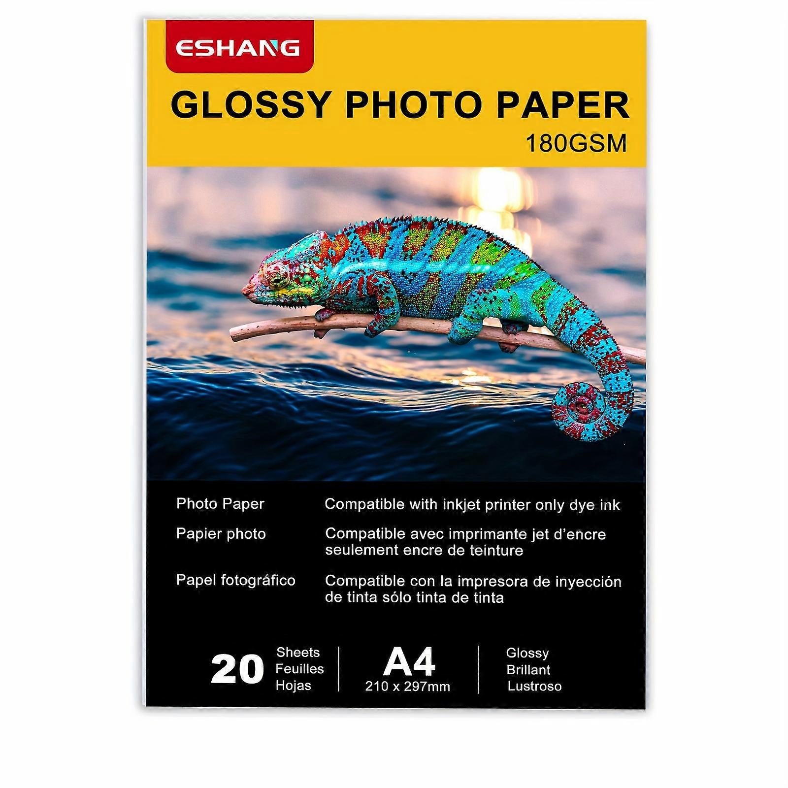20 Sheets A4 Glossy Inkjet Paper 8.3x11.7 Inches Compatible with Inkjet Printer Use DYE INK 180gsm