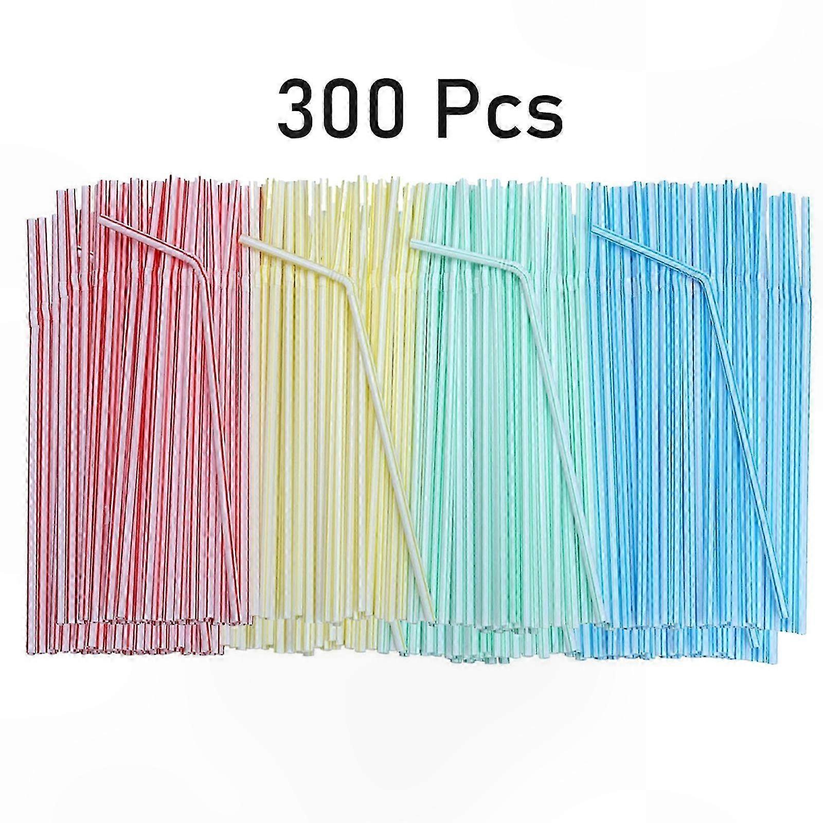 Multi-Colored Striped Plastic Drinking Straws, 8-Inch Bendable Straws for Beverages