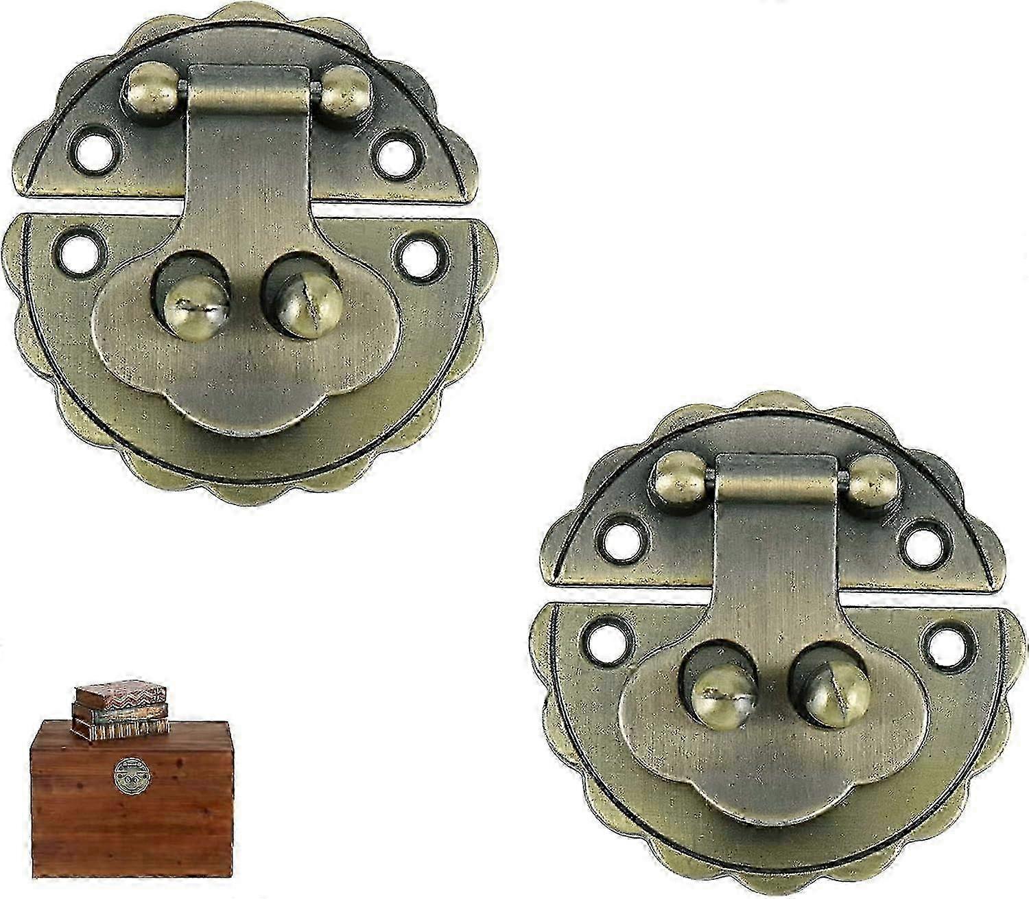 2pcs Mini Swing Arm Clasp Latch Retro Style Hasp Hook Metal Catch Curved Buckle For Wooden Box Jewelry Case Cabinet With 8 Screws