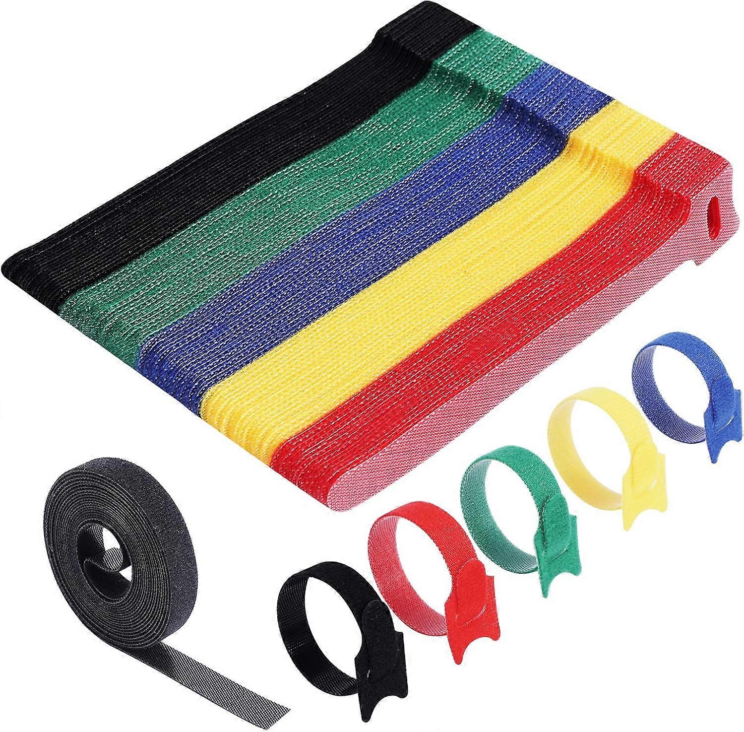 100 Pcs Cable Ties, 15cm Reusable Nylon Cable Ties, Adjustable Hook and Loop Cable Straps, Cable Tidy 5 Colors