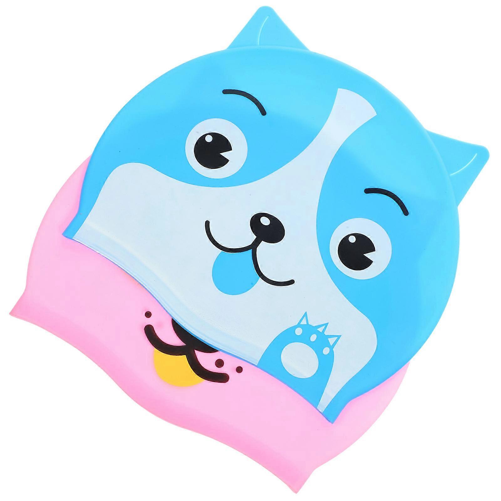 Cartoon Silicone Swim Cap for Swimming Use 2Pcs Kid Puppy Shape Caps