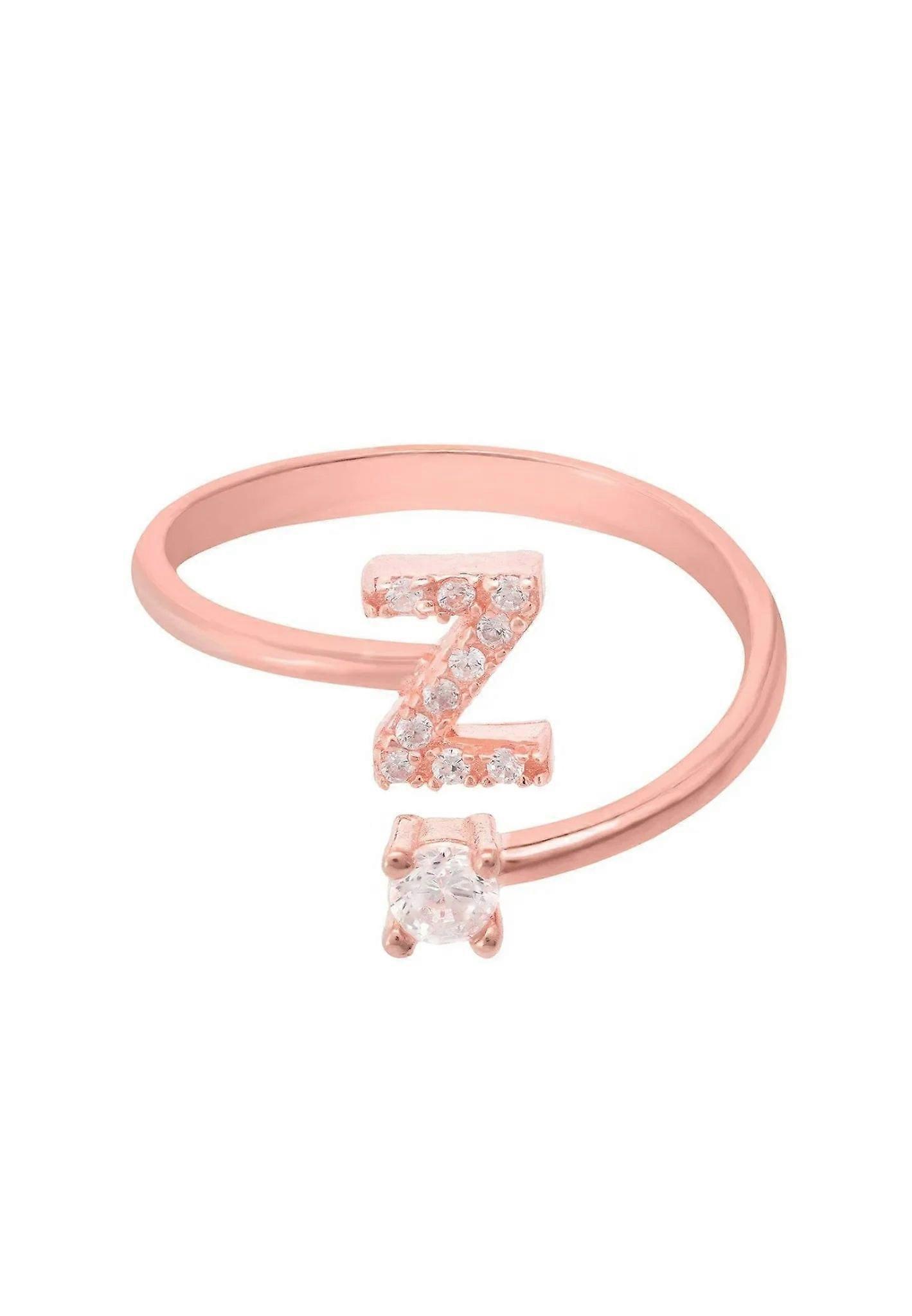 Latelita Initial Ring Rosegold Z for Women, 925 Sterling Silver with 22ct Rose Gold Dipped, White Cubic Zirconia, Average Size 6 (M)