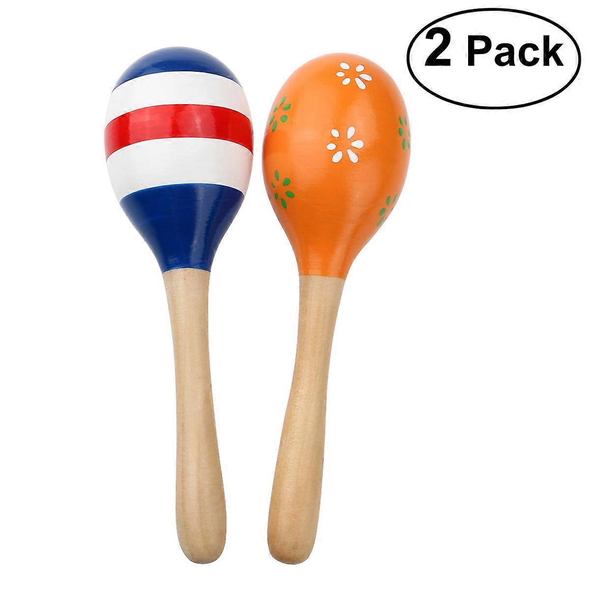Wood Rattle Shakers for Children Playing 2Pcs Set Random Color Design