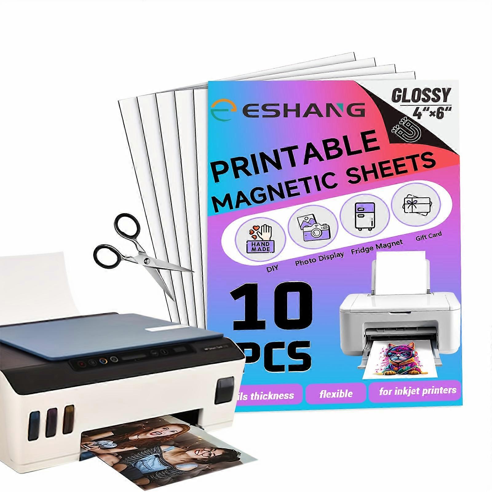 10 Sheets 4R(4x6 Inches), Glossy Printable Magnetic Sheets Print Paper Non-Adhesive Backing, 16mil Thickness for Inkjet Printers DIY Flexible Magnet
