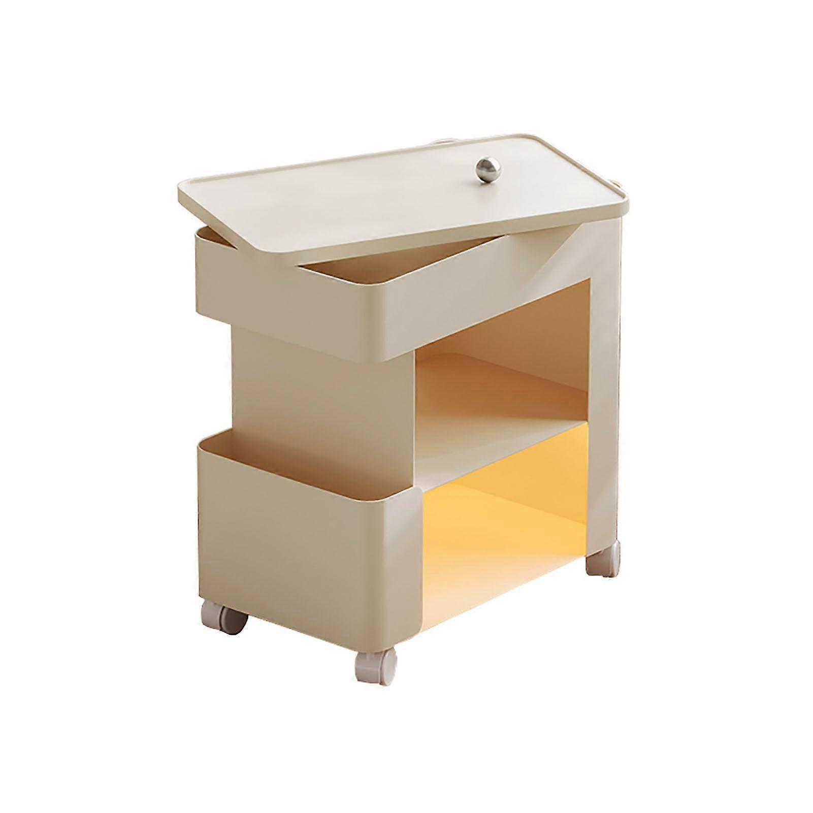 Modern Coffee Table 360Degree Rotating , White Center Table with Storage and Motion Sensor Light