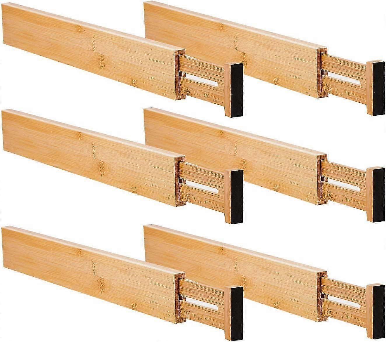 6 Pack Bamboo Adjustable Drawer Dividers, Expandable Drawer Organizer (16.5"-22")