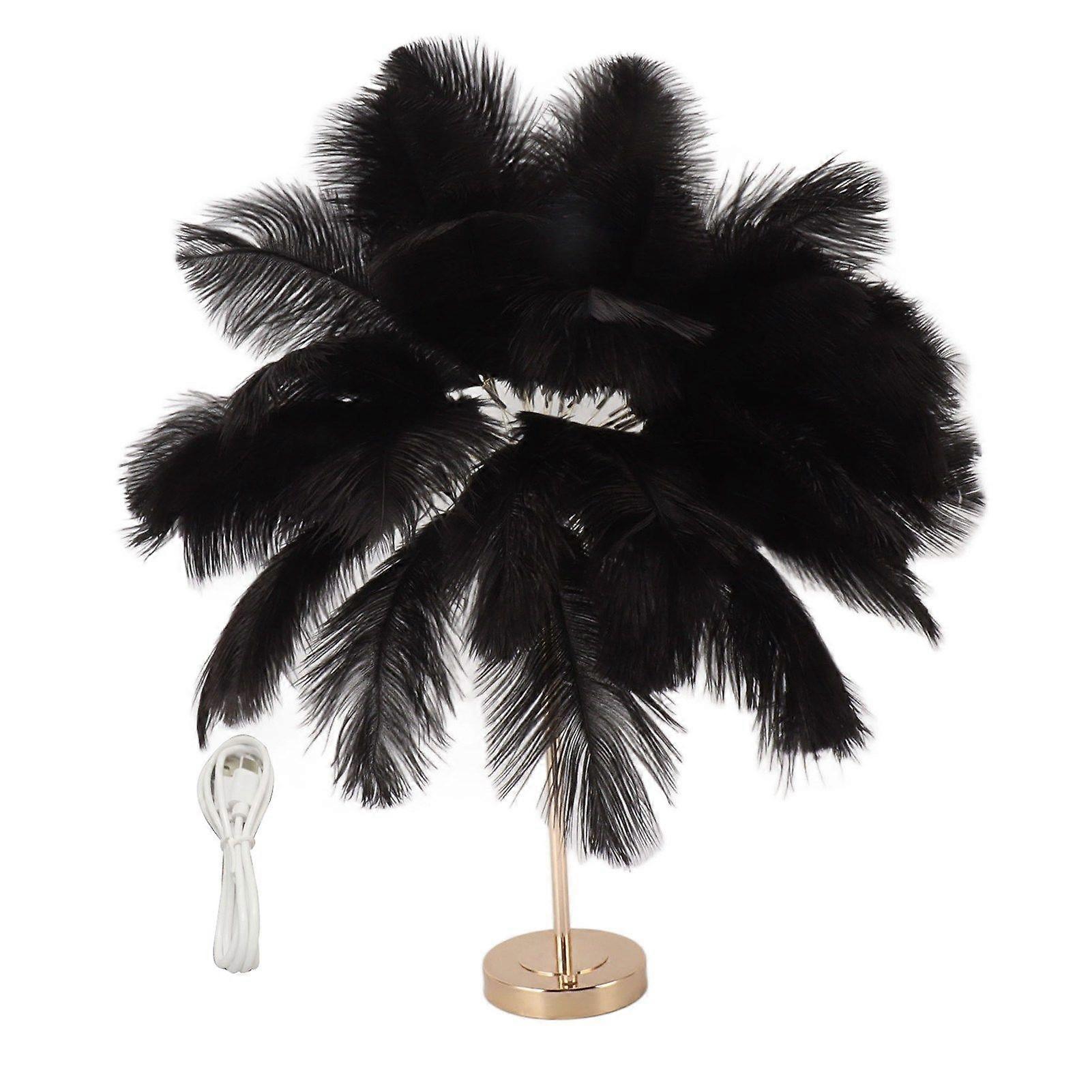 Feather Table Lamp 3 Color Dimmable Touch Switch USB Plug in Romantic Modern Decorative Bedside Light for Bedroom Black
