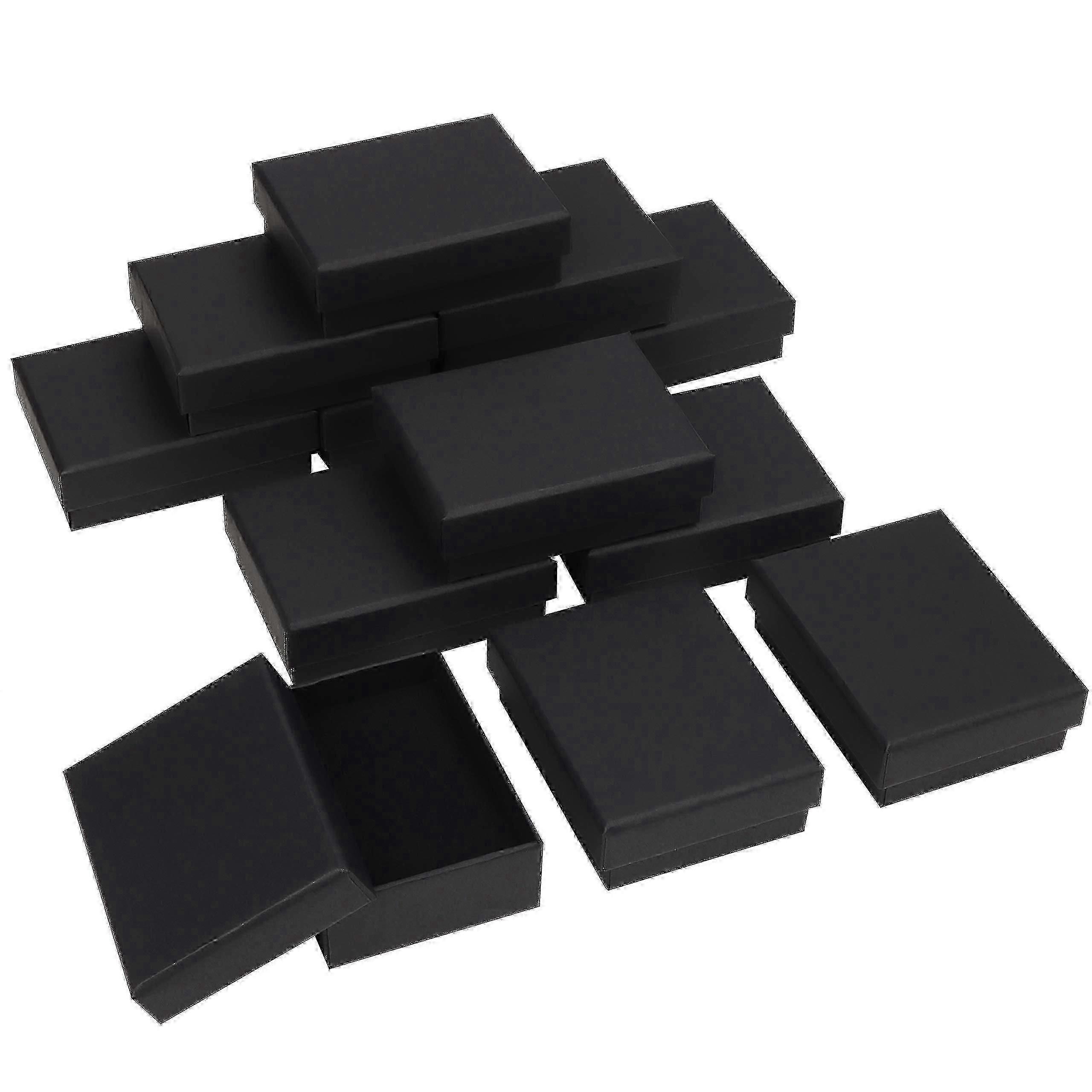Set of 12 Black Cardboard Jewelry Boxes 9x7x3cm, with Sponge Insert for Necklace and Ring Display in UK