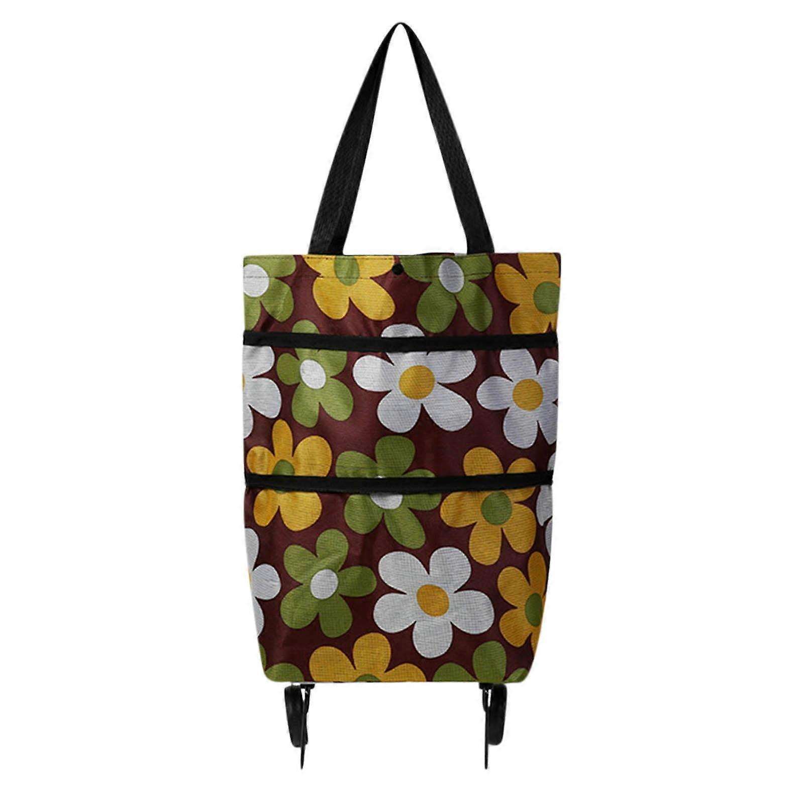 SHENGXINY Foldable Shopping Trolley 40x10x45cm with Folding Wheels, Soft Oxford Fabric, Reusable Grocery Cart for Shopping, Coffee