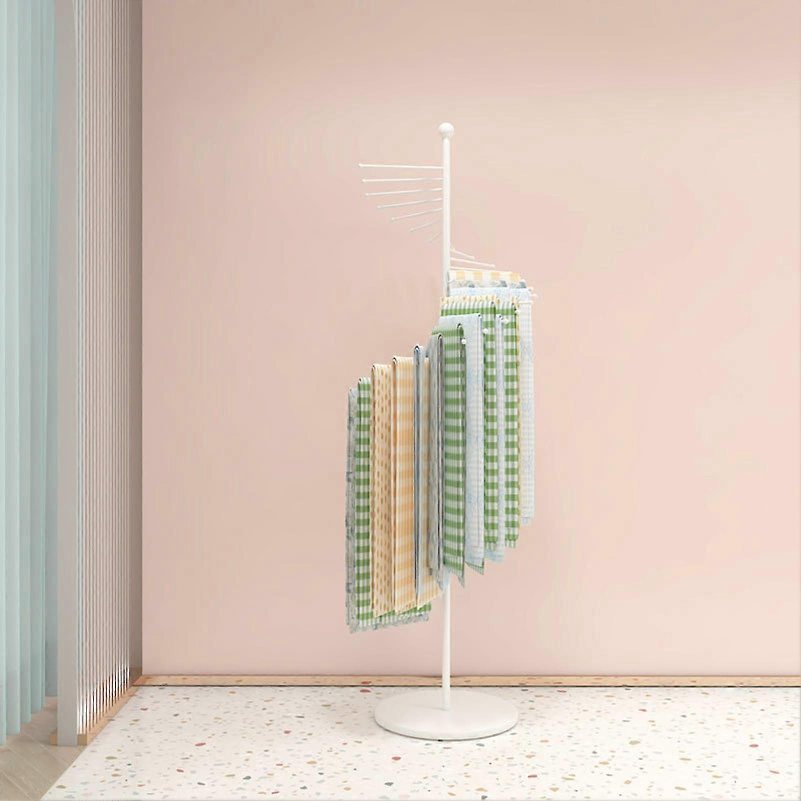 Freestanding Trouser Hanger White 138cm 18Hook Pivoting Scarf Stand Hijab Organizer Metal Floor Standing Display Rack