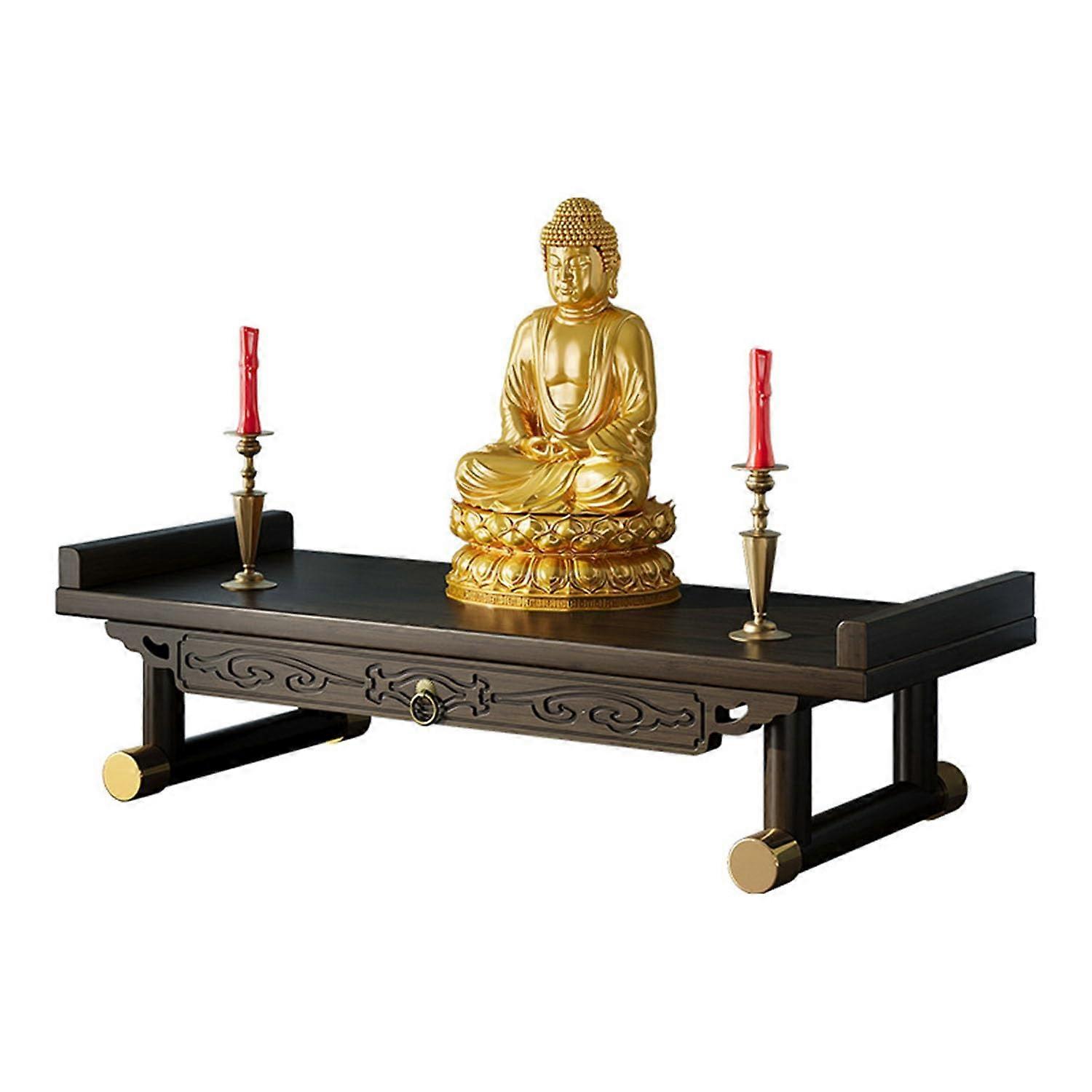 Bamboo Buddha Altar Table Freestanding Carved Meditation SpaceSaving Cabinet With PullOut Shelf 66cm/26in