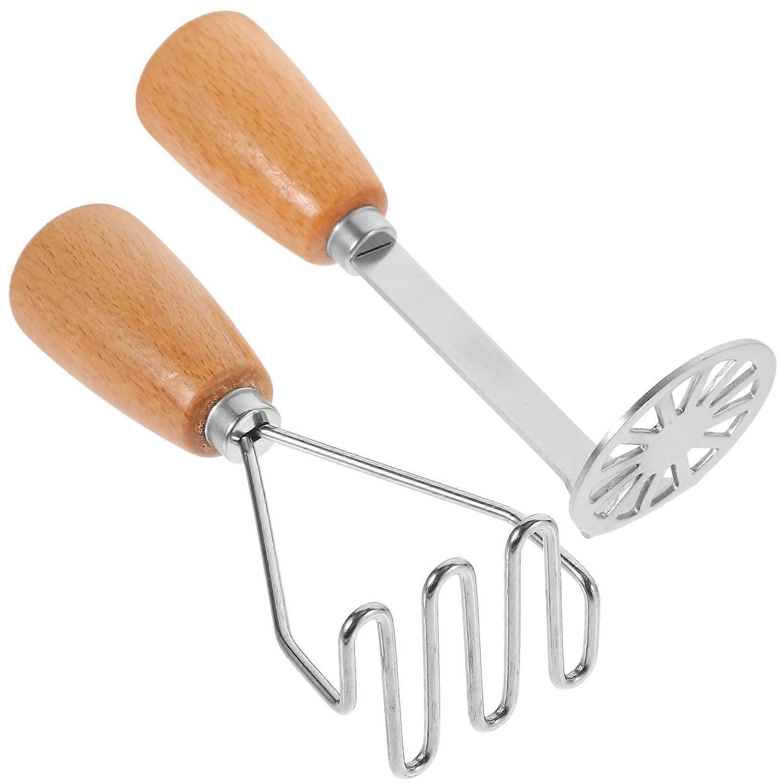 Stainless Steel Potato Masher 10 Pcs Ideal For Mashing Kitchen Essentials Suitable For Parents Elegant Wooden Handle Versatile Functionality