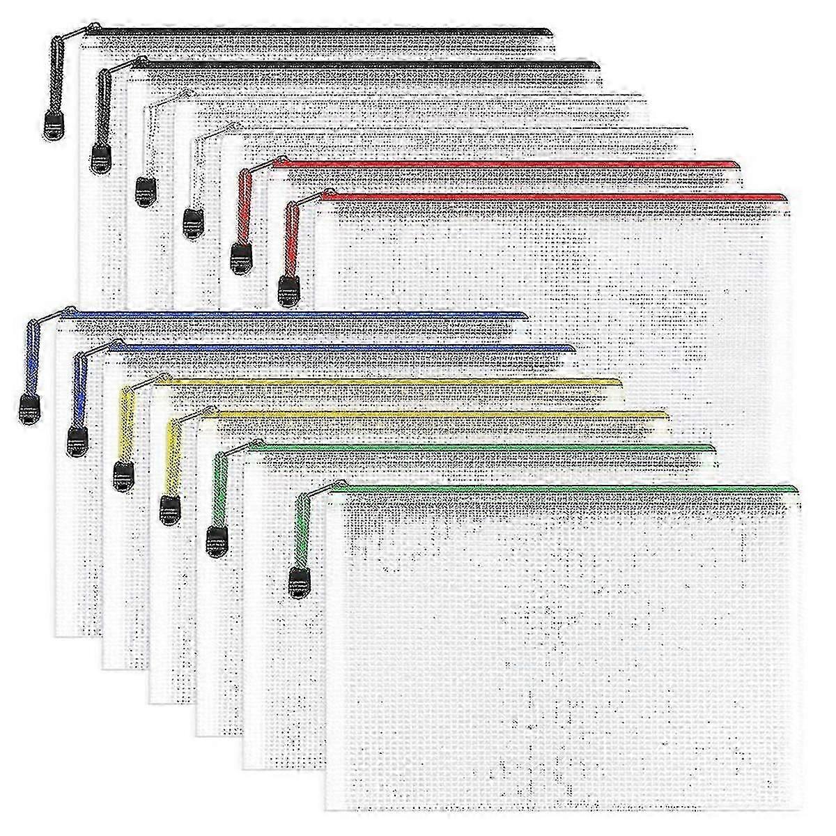 12pcs A4 Zip Folders Mesh Zipper Pouch Document Bag, Plastic Zip File Folders, Letter Size/a4 Size