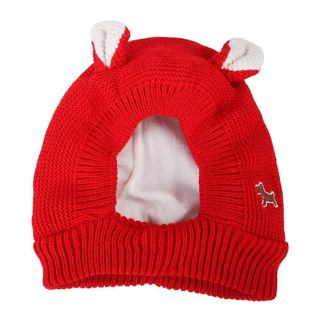 Knitted Pet Hat With Rabbit Ears Design For Medium And Large Dogs In Red Perfect For Christmas 1Pcs