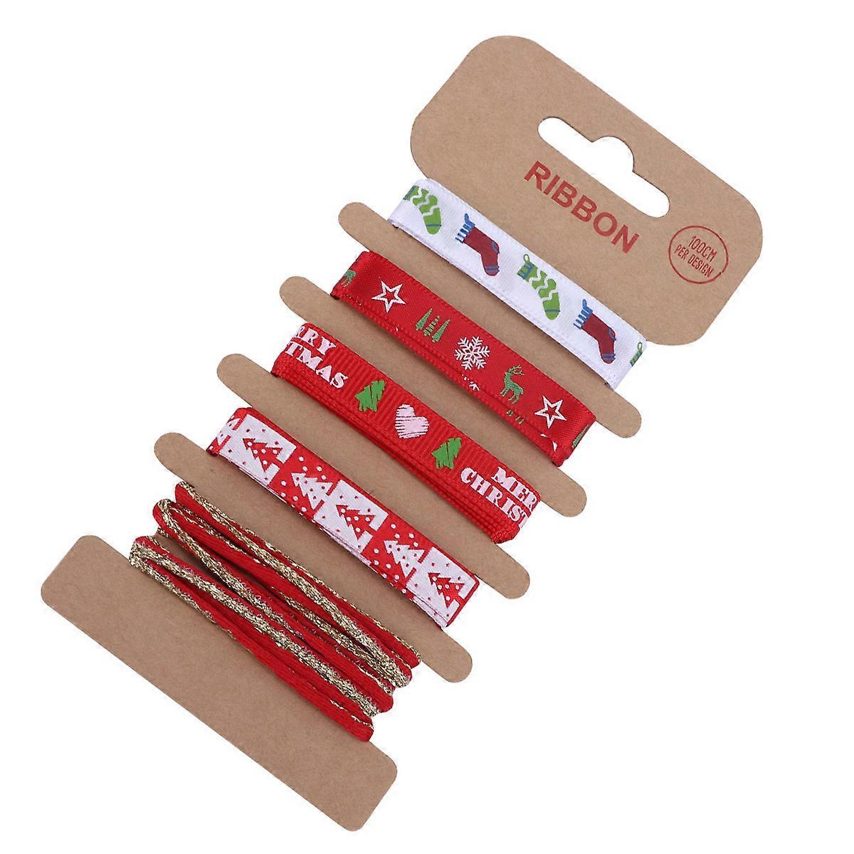 Red Christmas Printed Ribbon Fabric Ribbon for Decoration 1m Set