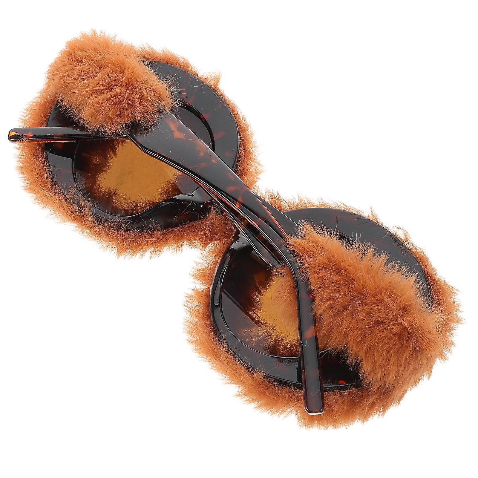 Stylish Plush Round Sunglasses For Women Featuring Fuzzy Design Ideal For Parties And Festivals 3Pcs