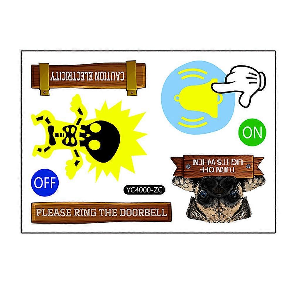 PVC Stickers Glowing Switch Stickers for Decor 4 Sheets Caution Wall Decals