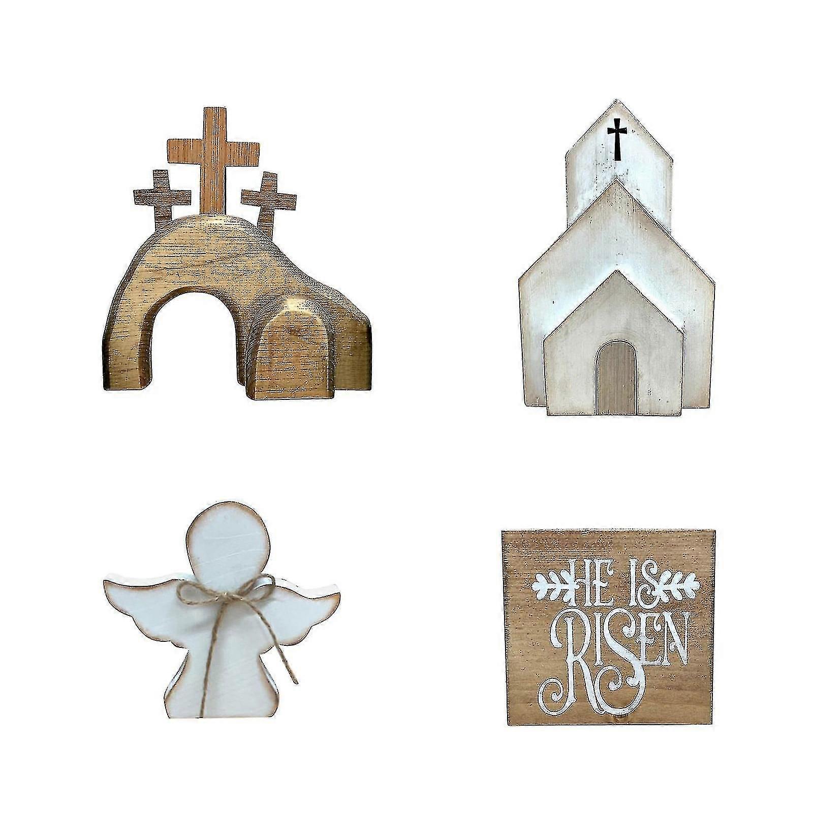 Jesus Tomb Easter Tray Bundle Kit Easter Ornament Scene Wooden Statue Home Decor