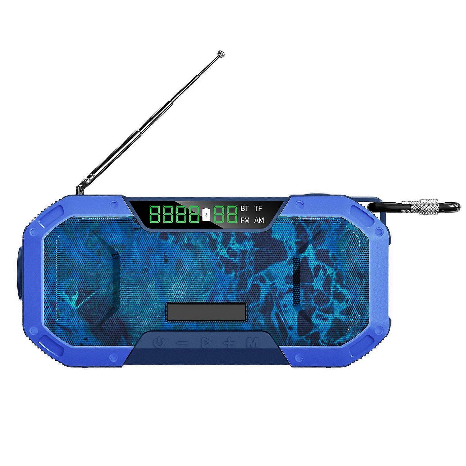 5000mAh Solar Hand Crank Emergency Weather Radio, Bluetooth/AM/FM/TF/NOAA Weather Alert Blue