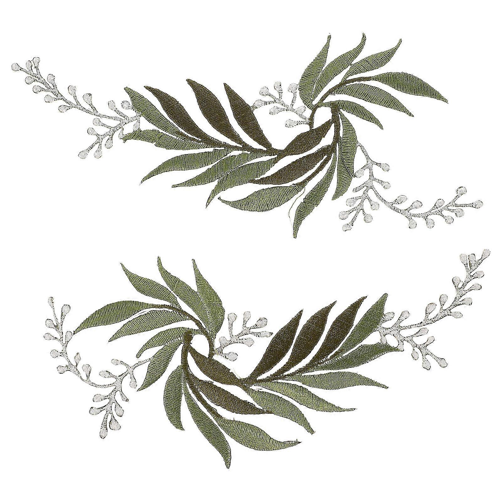 2Pcs Leaf Shape DIY Appliques Iron-on Embroidery Patches For Jackets Home Use Green Color