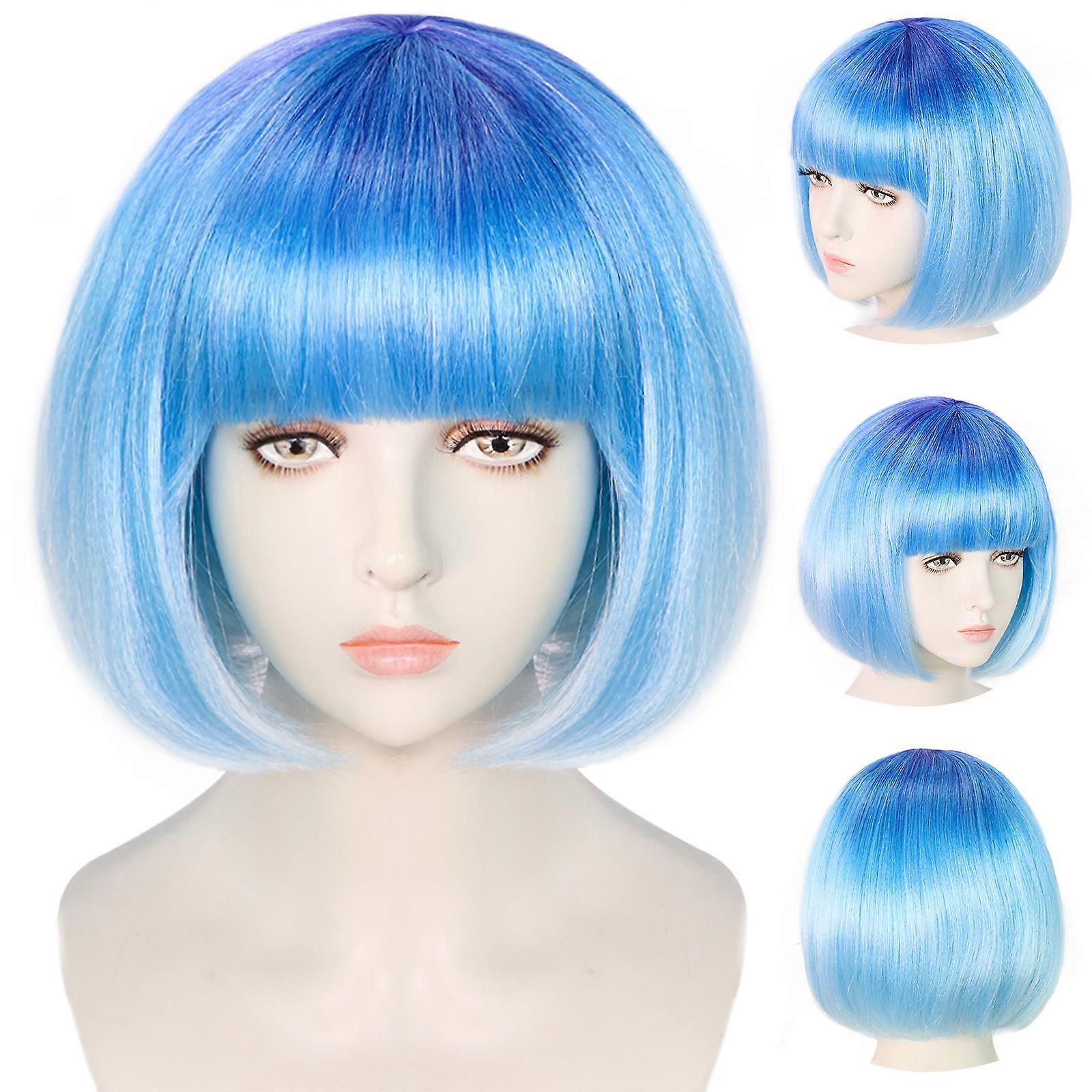 Synthetic short straight Rainbow gradient color BOB hair, Cosplay wig, Student wig Party, women's daily up wig