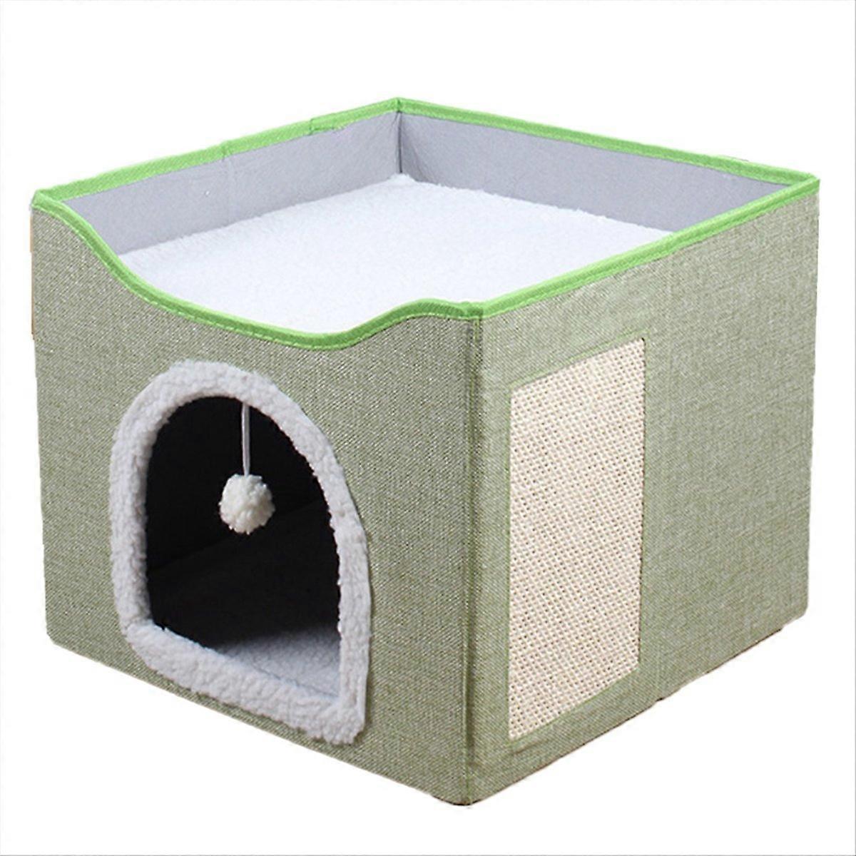 Large Cat Bed with Ball Hanging and Scratch Pad Foldable Cat Beds,A