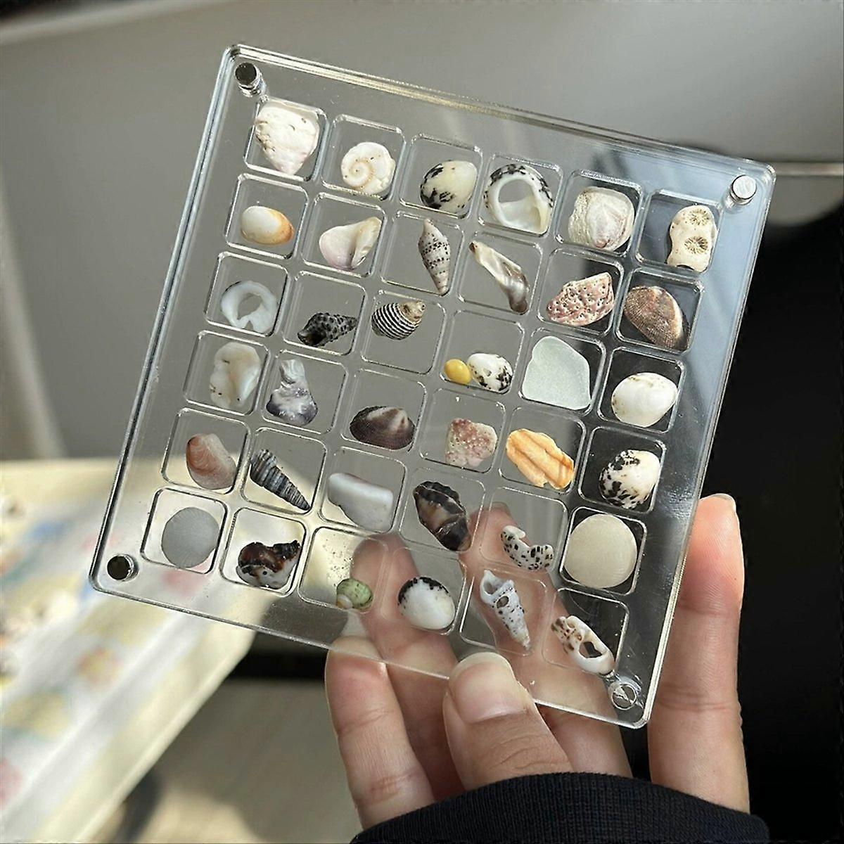 2PCS 36Grids Acrylic Clear Magnetic Seashell Display Box, Storage