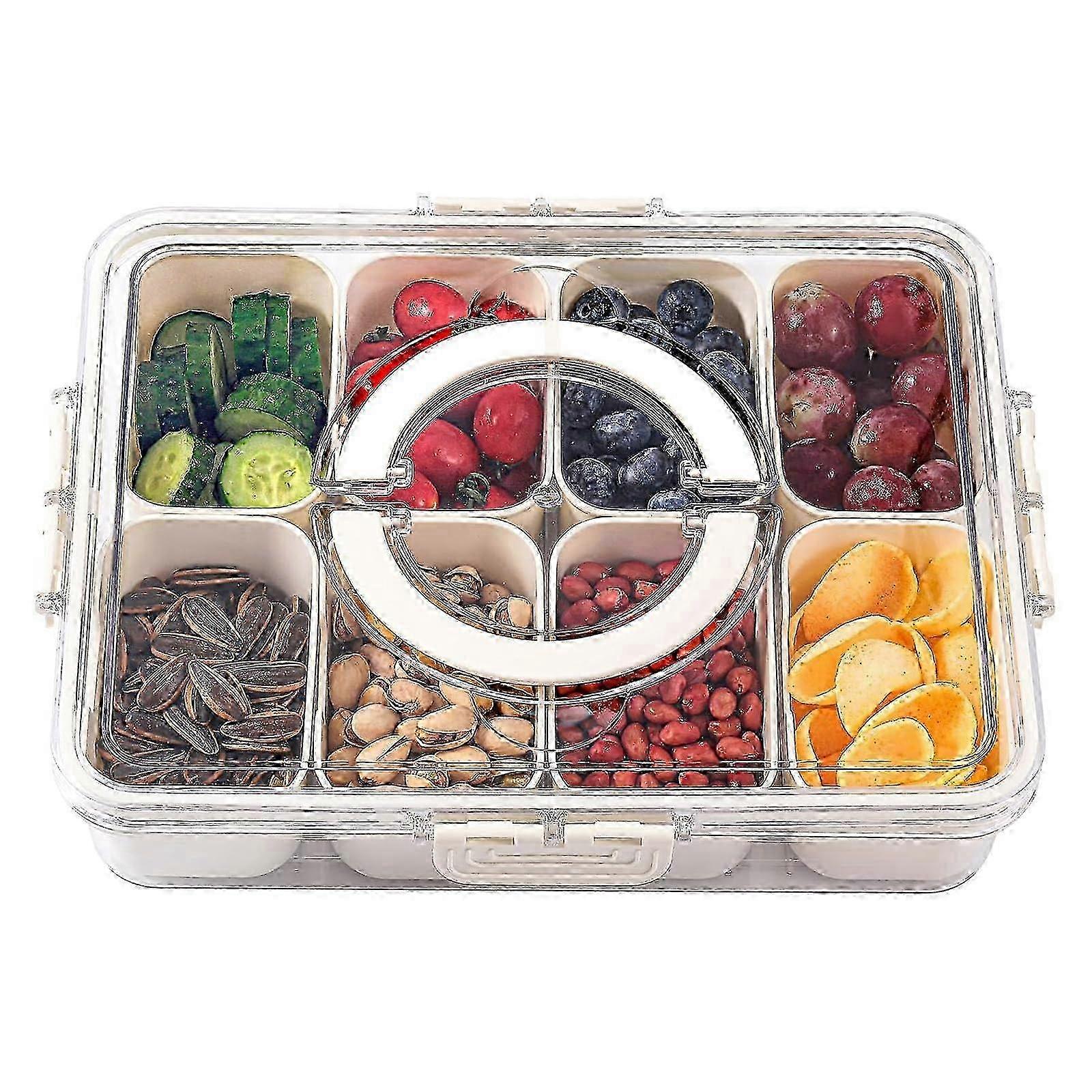 8-Compartment Divided Serving Tray - Removable Platter with Lid & Handle for Food Storage