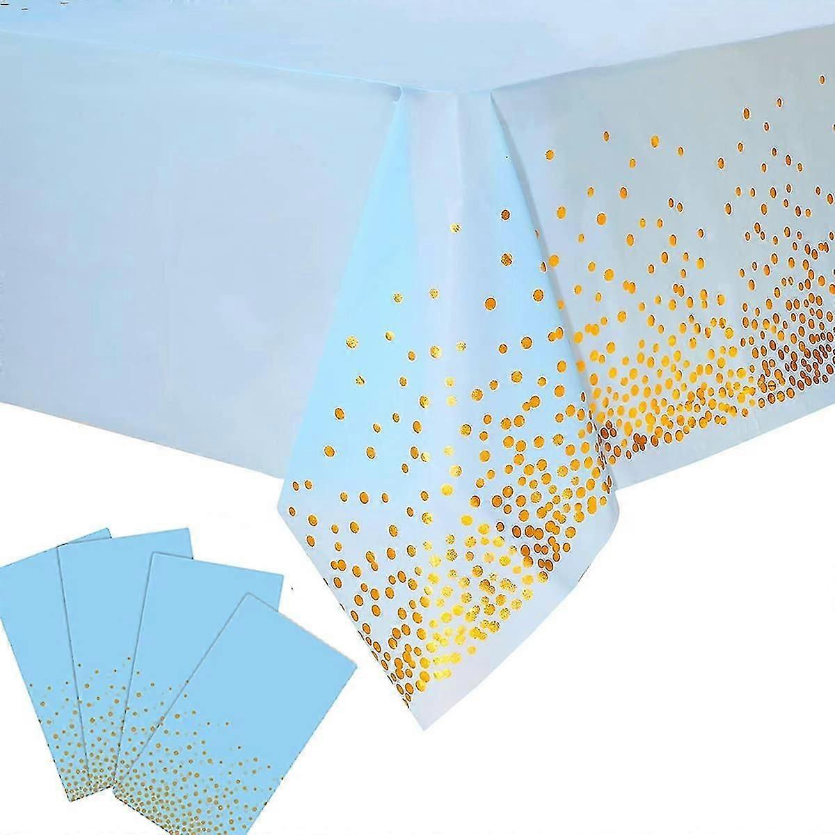 4 Pack Blue Pink And Gold Tablecloth For Rectangle 54" X 108"