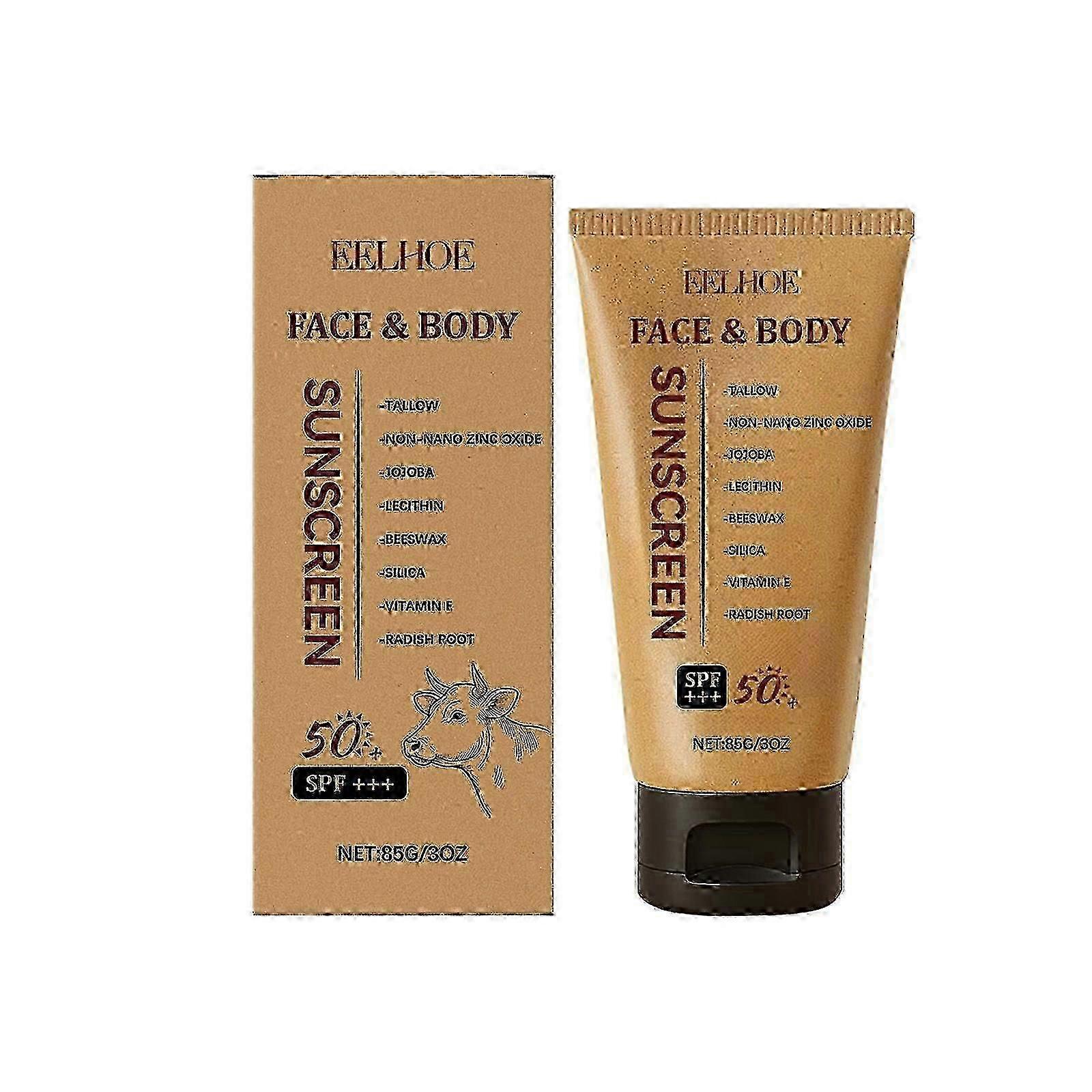 واقي من الشمس من شحم البقر الذي يتغذى على العشب SPF50+ واقي من الشمس واقي من الشمس معدني طبيعي غير دهني للوجه للجسم