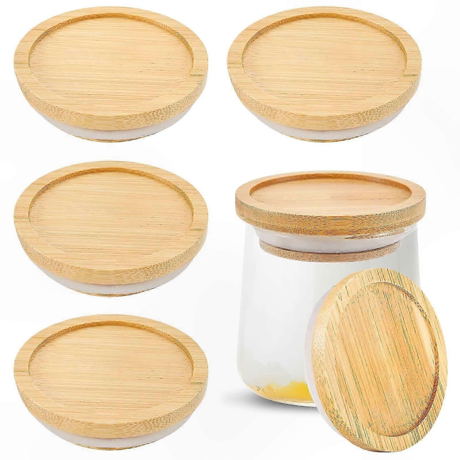 Reusable Bamboo Lids with Silicone Seals for Glass Yogurt Jars, Airtight Storage Solution