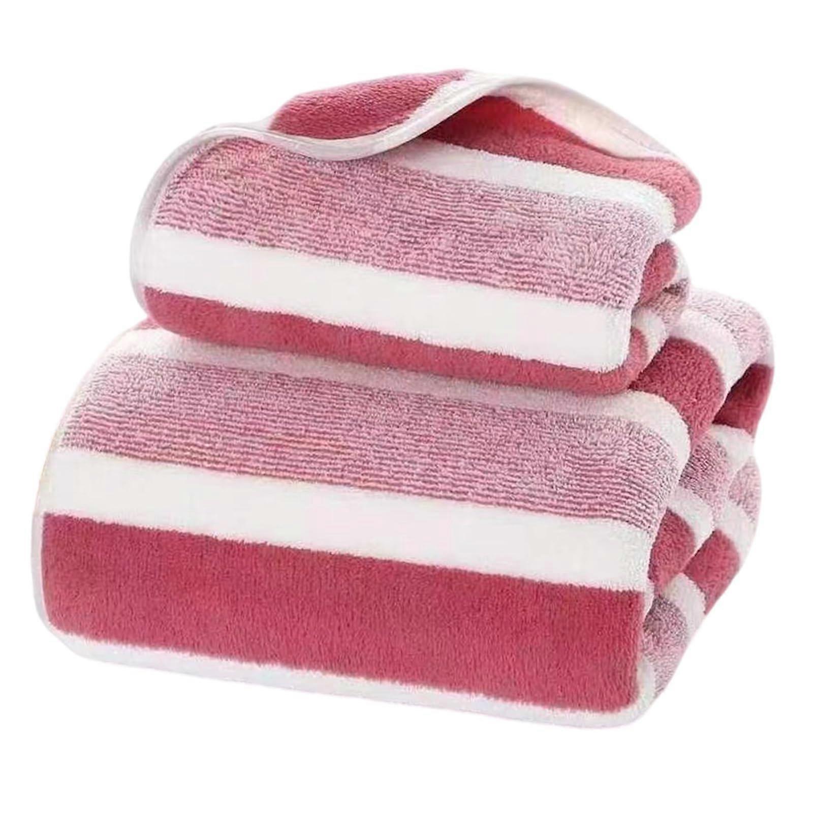 Stripeds Pattern Corals Fleece Hand Towel FastDrying Soft Bath Towel For Swimmers Travel Pink Towels