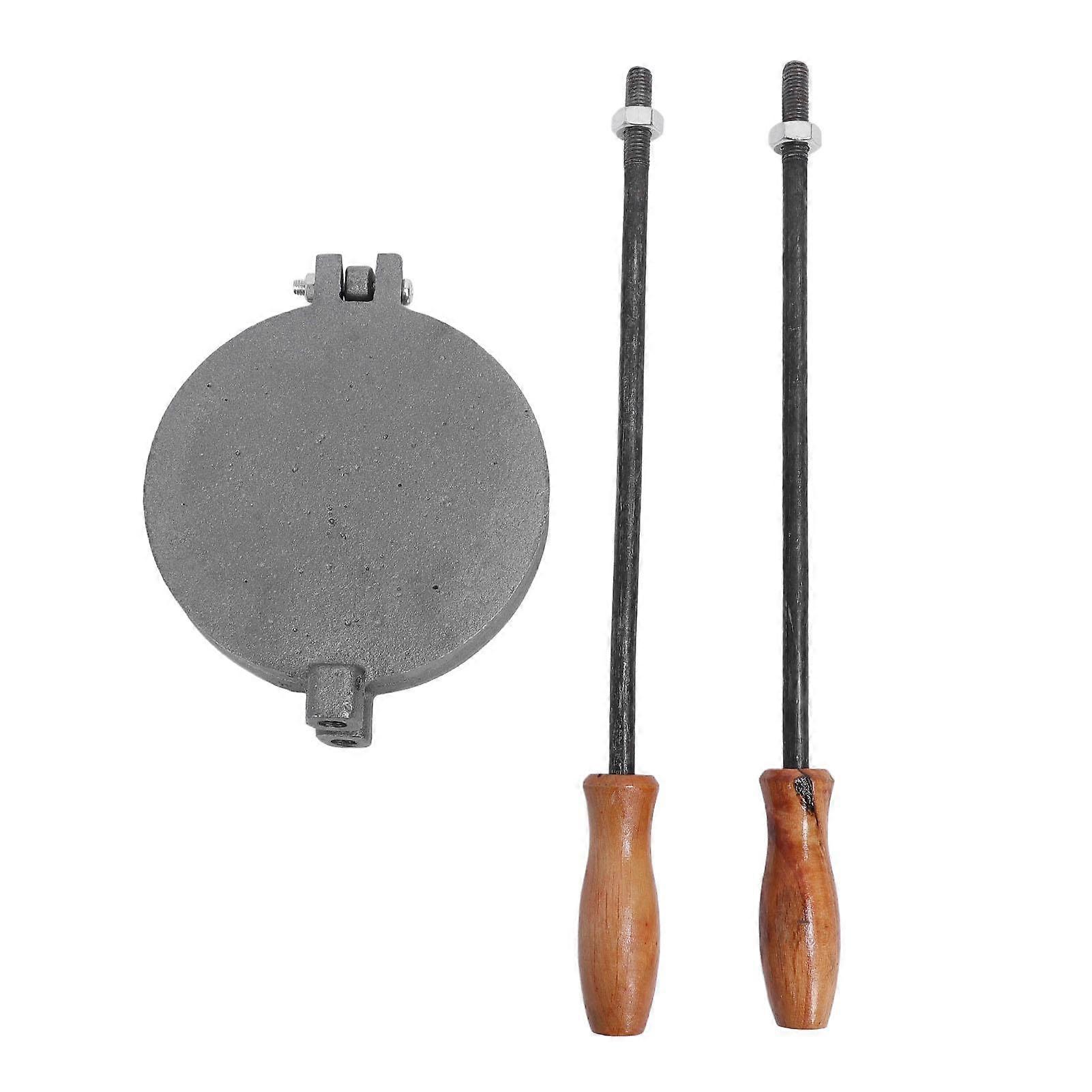 Double Side Pancake Maker Pan Cast Iron Reversible Pancake Cooking Pan Griddle with Wooden Handles