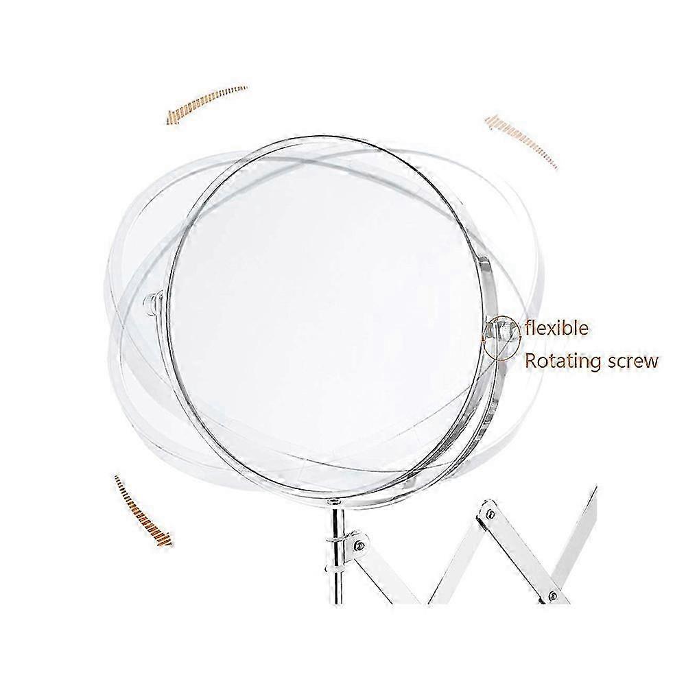 TQ-210 7 Inch 1X / 10X Magnification Double Sided Makeup Mirror Wall Mounted Retractable Folding Vanity Mirror