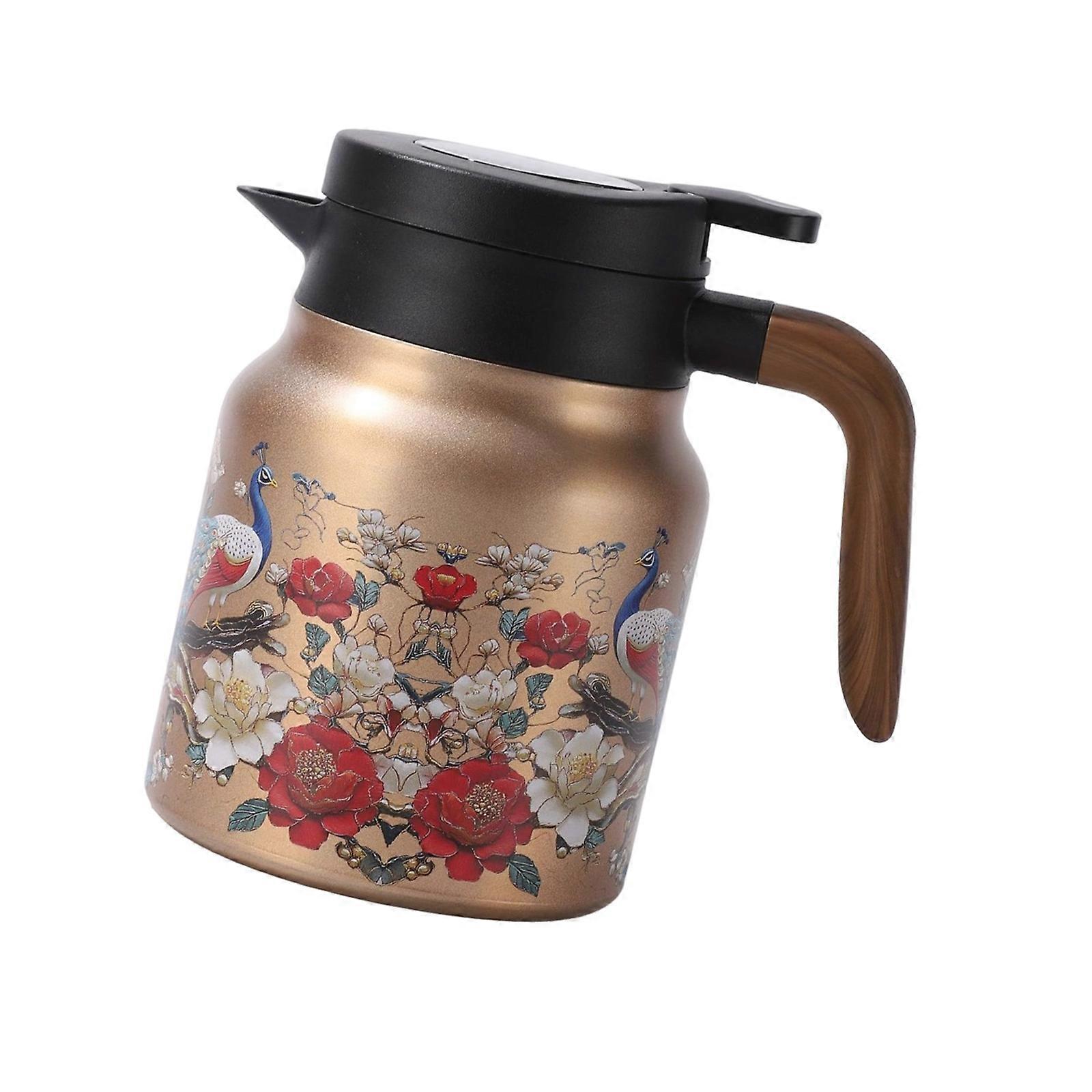 Extra Large 1 Liter Teas Brewing Pot Retro Designs Double Walled Insulation Nonrust Steel With Wood Handle Multicolor