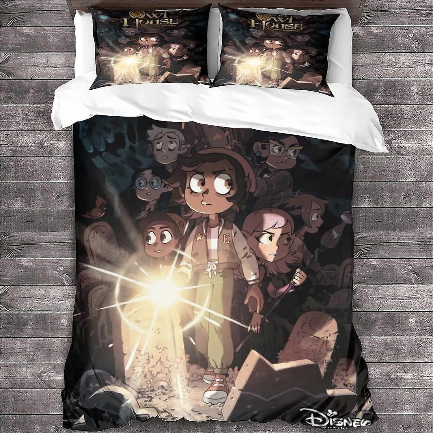 NOOFIE A Coruja Casa Edredom Capa Set Animação Impresso Roupa de Cama Set Animação Capa Edredom com travesseiro Shams Microfibra Capa de Colcha Zíper 3 Pcs Dou