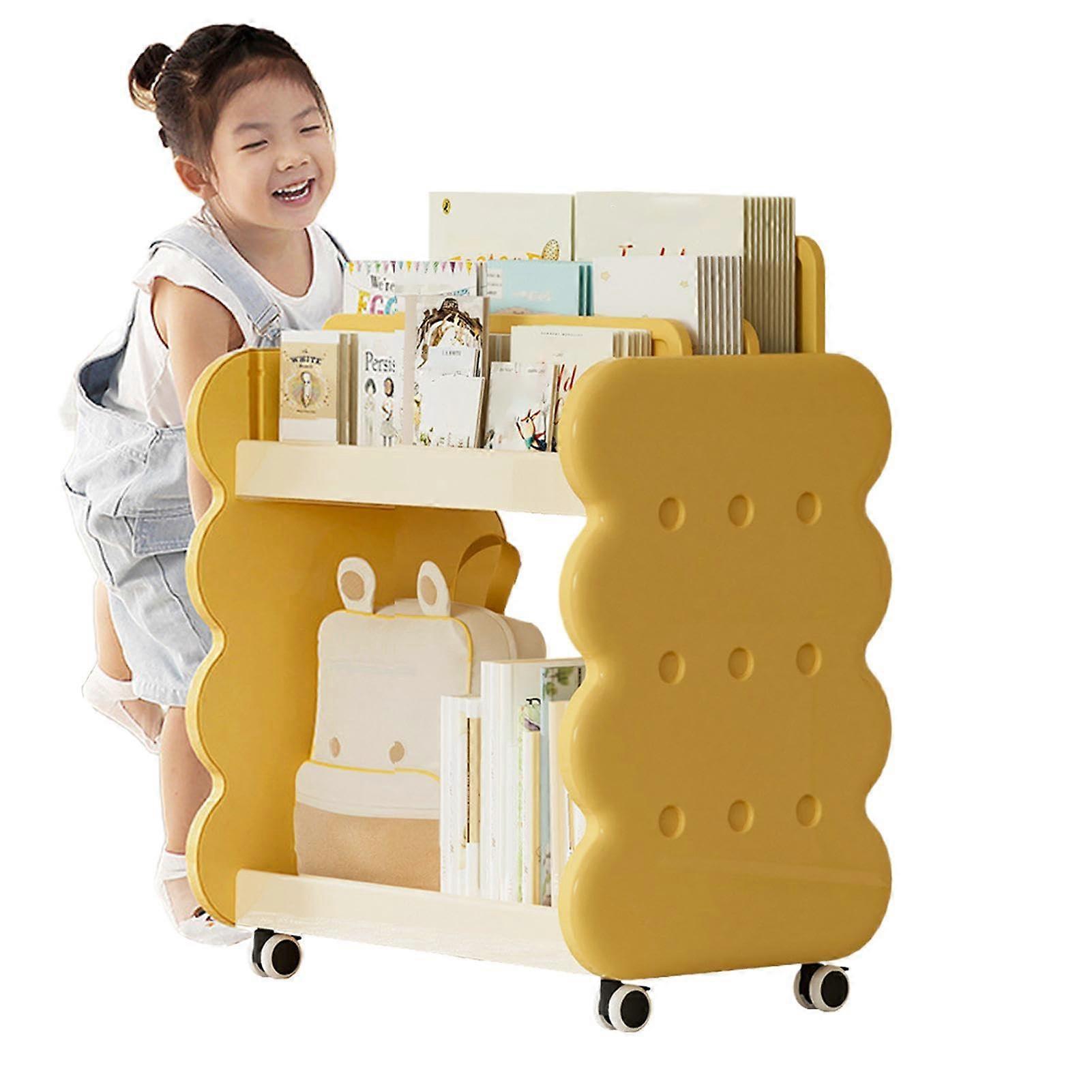 Children Bookshelf with Wheels – Rolling Toy Display Rack for Kids, Toddler Bookcase Stand for Boys and Girls
