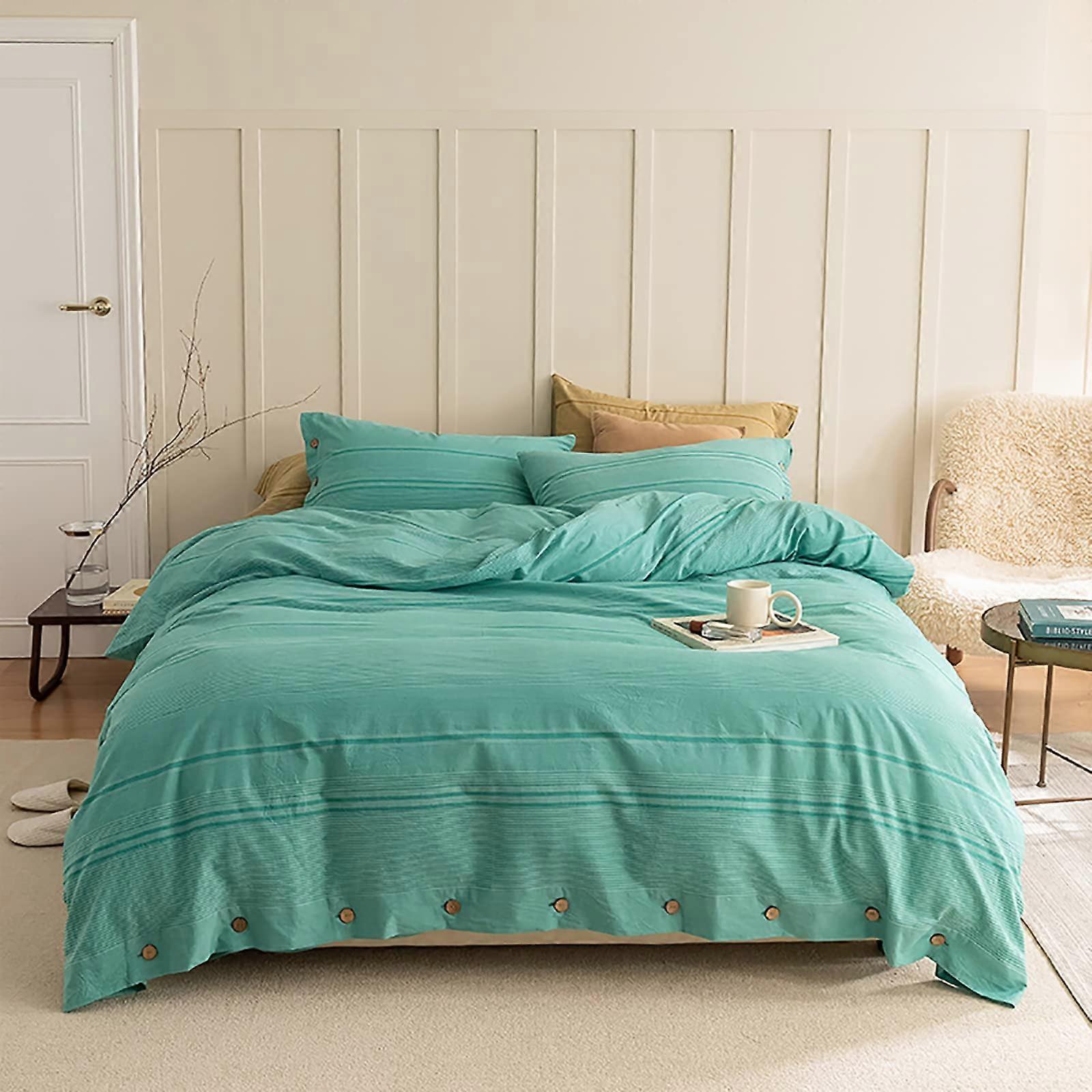 Duvet Cover Set with Button Closure, 4 Piece Solid Color Bedding for All Seasons, Green