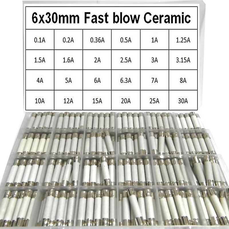 Γρήγορη κεραμική θρυαλλίδα 240pcs/box 24values 6x30mm 250v 0.1a 0.5a 1a 1.5a 2a