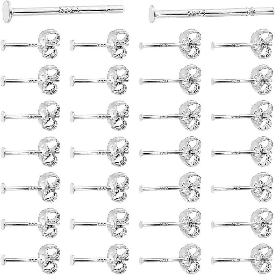 40Pcs Blank Post Earring Studs 2 Size Sterling Silver Flat Round Stud Earring Findings Notch Post with 40pcs Ear Nuts for DIY Jewelry Crafting Dangle 